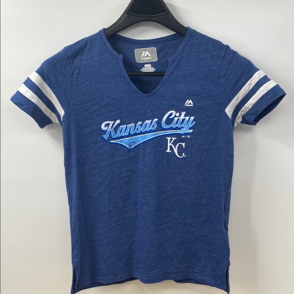 Majestic Kansas City KC Blue V-Neck Tee